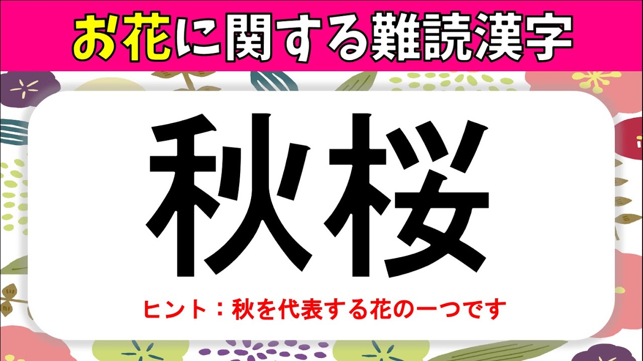 花の難読漢字 全問 読むのが難しい春夏秋冬の花の漢字読みクイズ問題 高齢者向け 映画 妖怪学園y 猫はheroになれるか 最新のゲームニュース